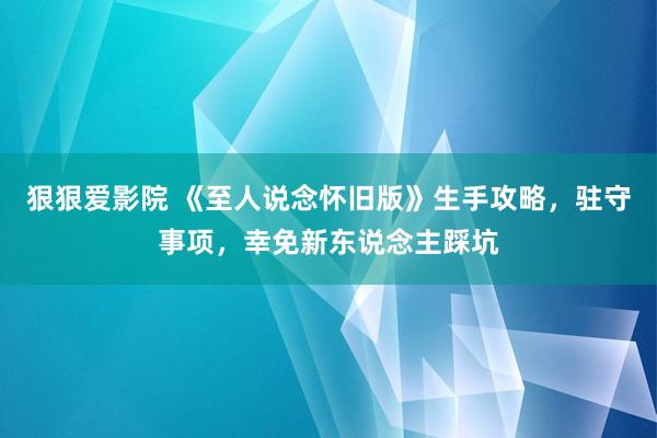 狠狠爱影院 《至人说念怀旧版》生手攻略，驻守事项，幸免新东说念主踩坑