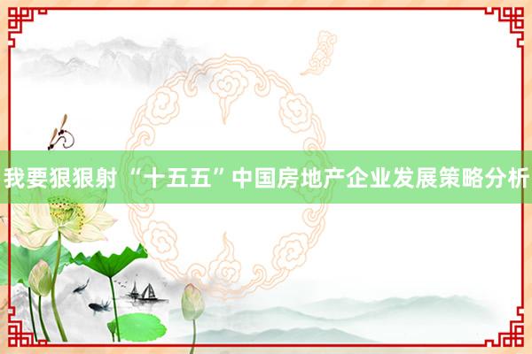 我要狠狠射 “十五五”中国房地产企业发展策略分析