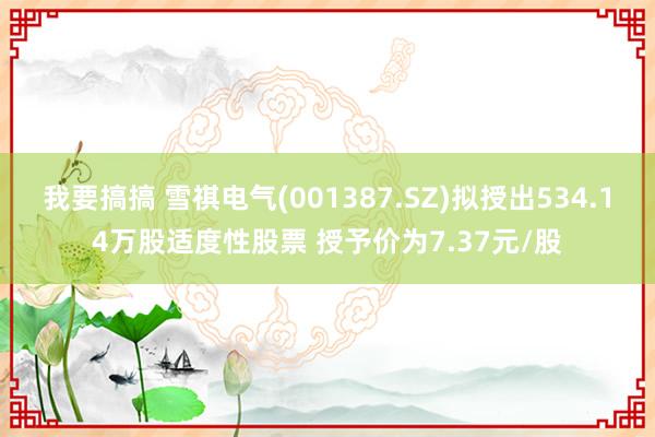 我要搞搞 雪祺电气(001387.SZ)拟授出534.14万股适度性股票 授予价为7.37元/股