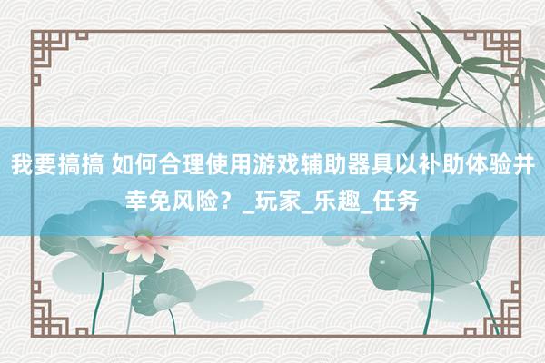 我要搞搞 如何合理使用游戏辅助器具以补助体验并幸免风险？_玩家_乐趣_任务