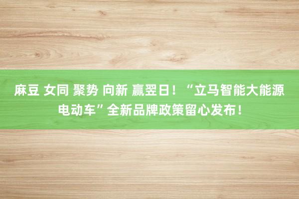 麻豆 女同 聚势 向新 赢翌日！“立马智能大能源电动车”全新品牌政策留心发布！