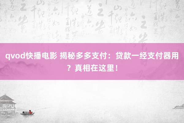 qvod快播电影 揭秘多多支付：贷款一经支付器用？真相在这里！