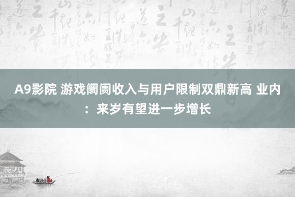 A9影院 游戏阛阓收入与用户限制双鼎新高 业内:来岁有望进一步增长