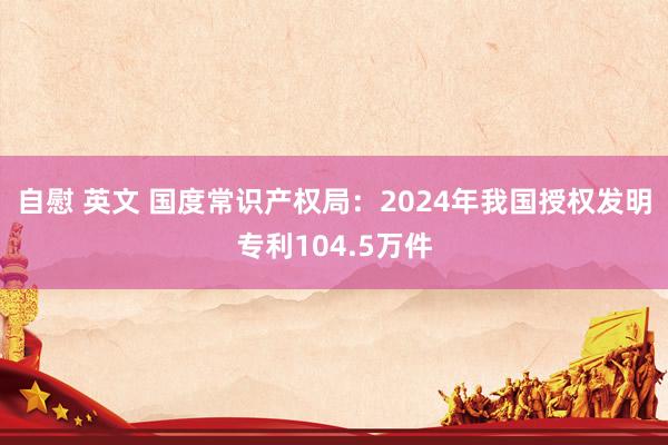 自慰 英文 国度常识产权局：2024年我国授权发明专利104.5万件